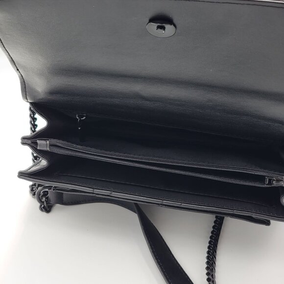 Black Quilted Genuine Leather Crossbody Bag With Chain Strap & Magnetic Closure - Picture 4 of 12